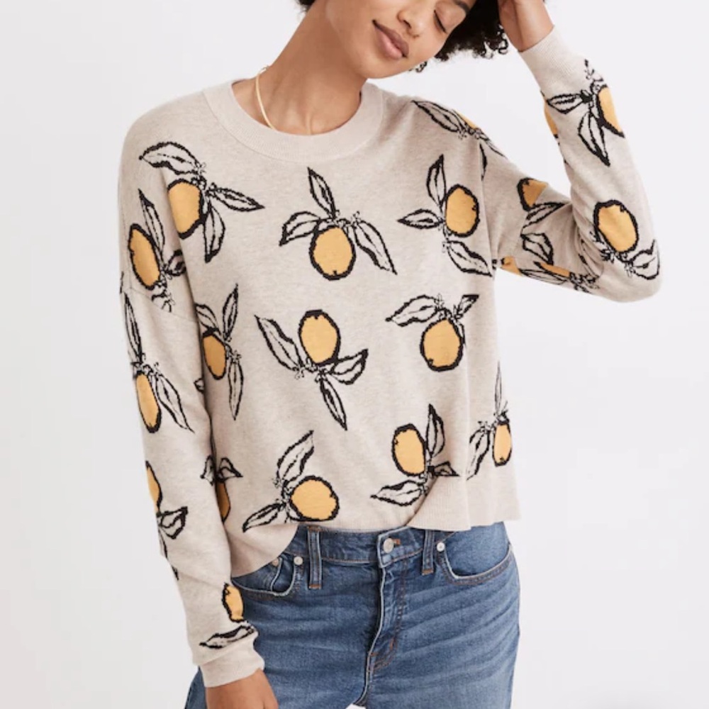 EUC Madewell Tangerine Sketch Jacquard Pullover Sweater